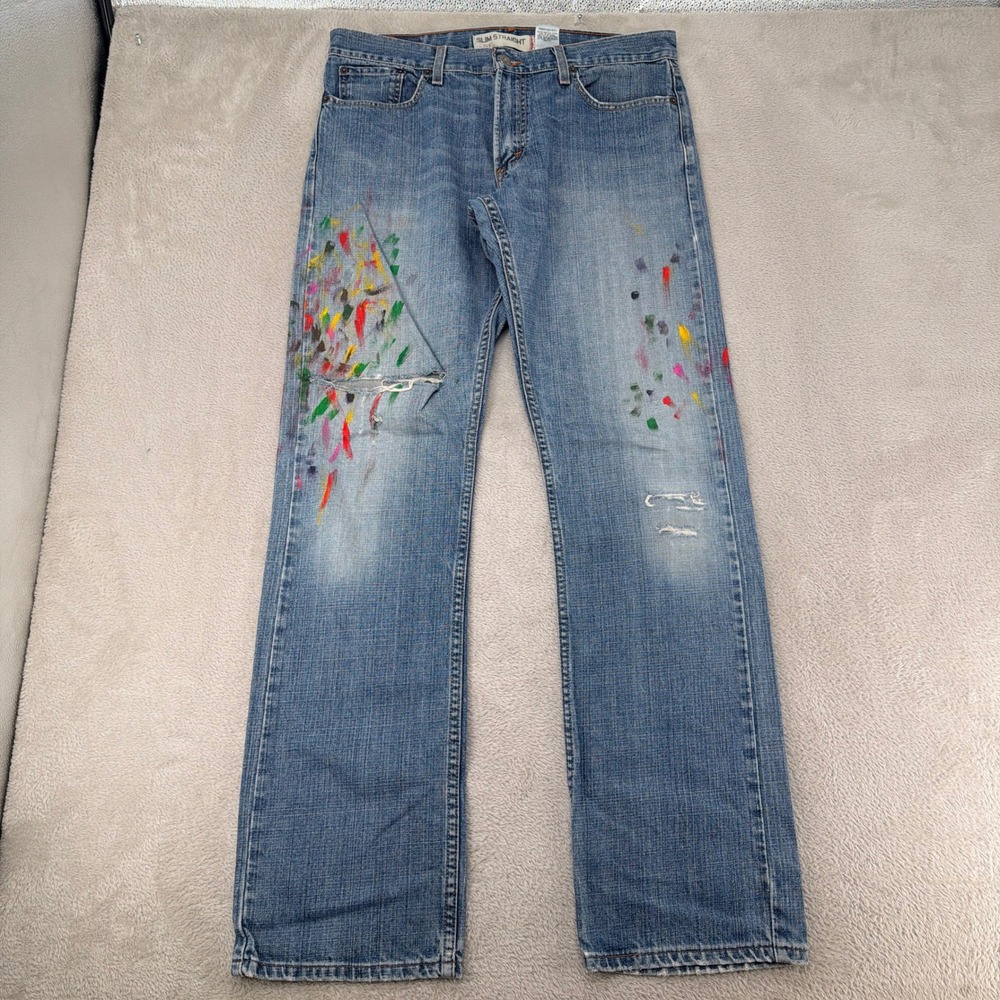 Levi's Mens 514 Slim Straight 34x34 Blue Jeans Preowned Paint Splatter